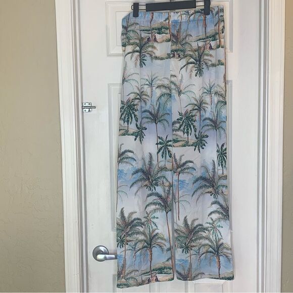 Topshop Hawaiian Print Wide Leg Trousers Size 12 - Picture 8 of 11
